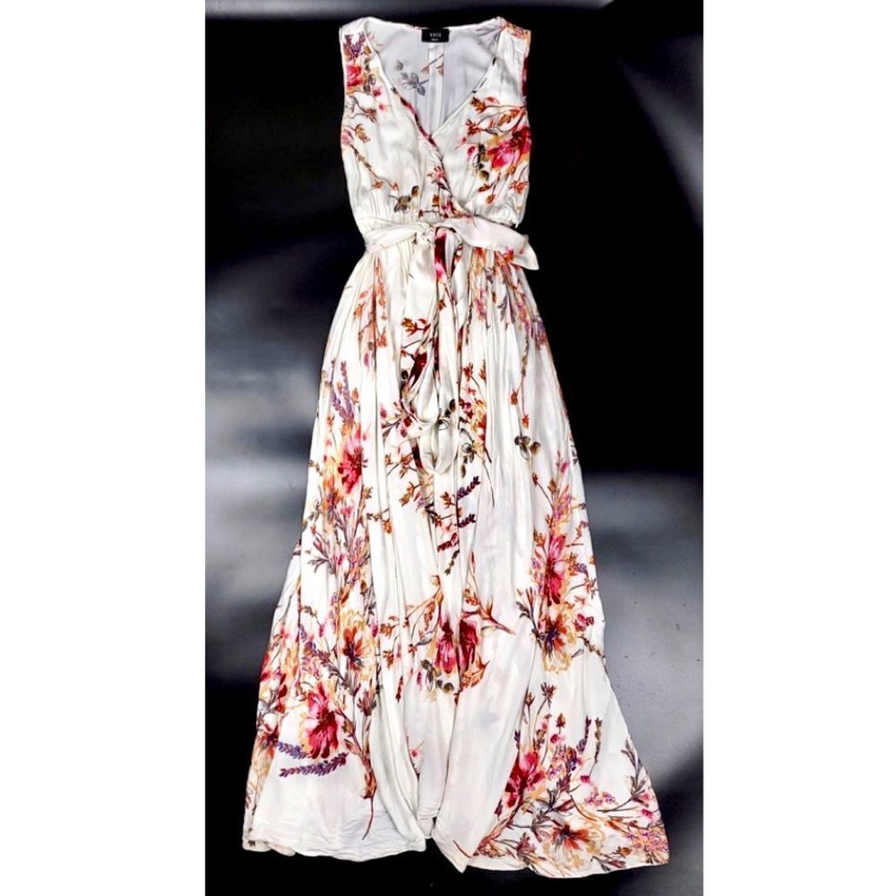 VICI Sweet Georgia Diana Romantic Faux Wrap Maxi Dress Boho White Floral Small